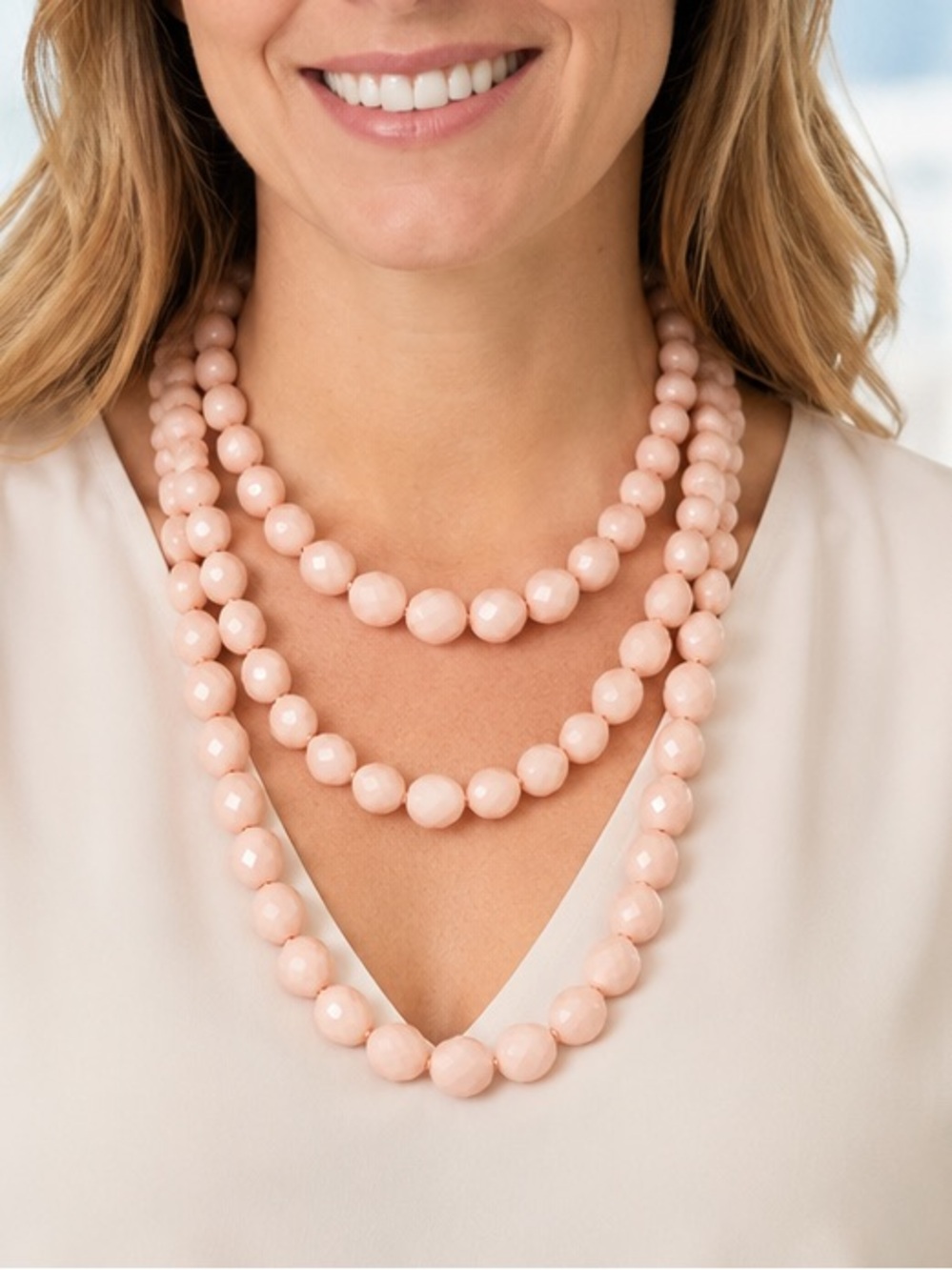 Sugarfix Pink Faceted Bead Triple Strand Statement Necklace 16”